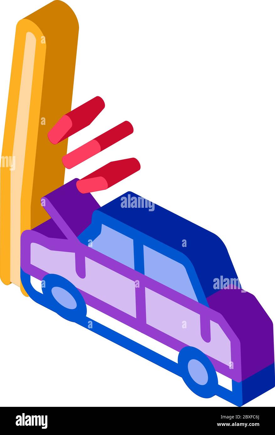 plunging car into pole isometric icon vector illustration Stock Vector