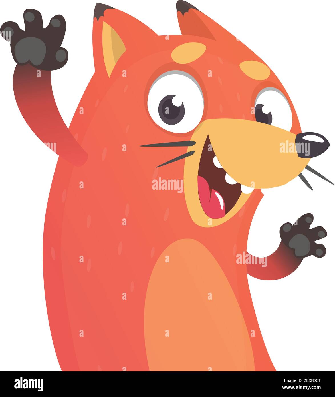 Cute cartoon vector fox. Vector illustration of an orange fox waving hand. Isolated on white. Stock Vector