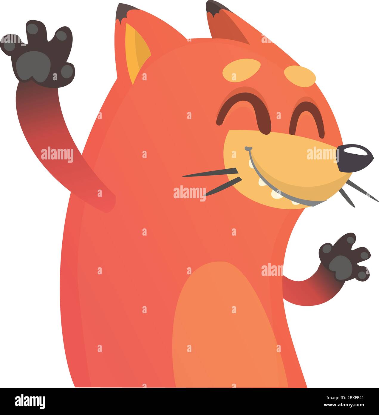 Cute cartoon vector fox. Vector illustration of an orange fox waving hand. Isolated on white. Stock Vector