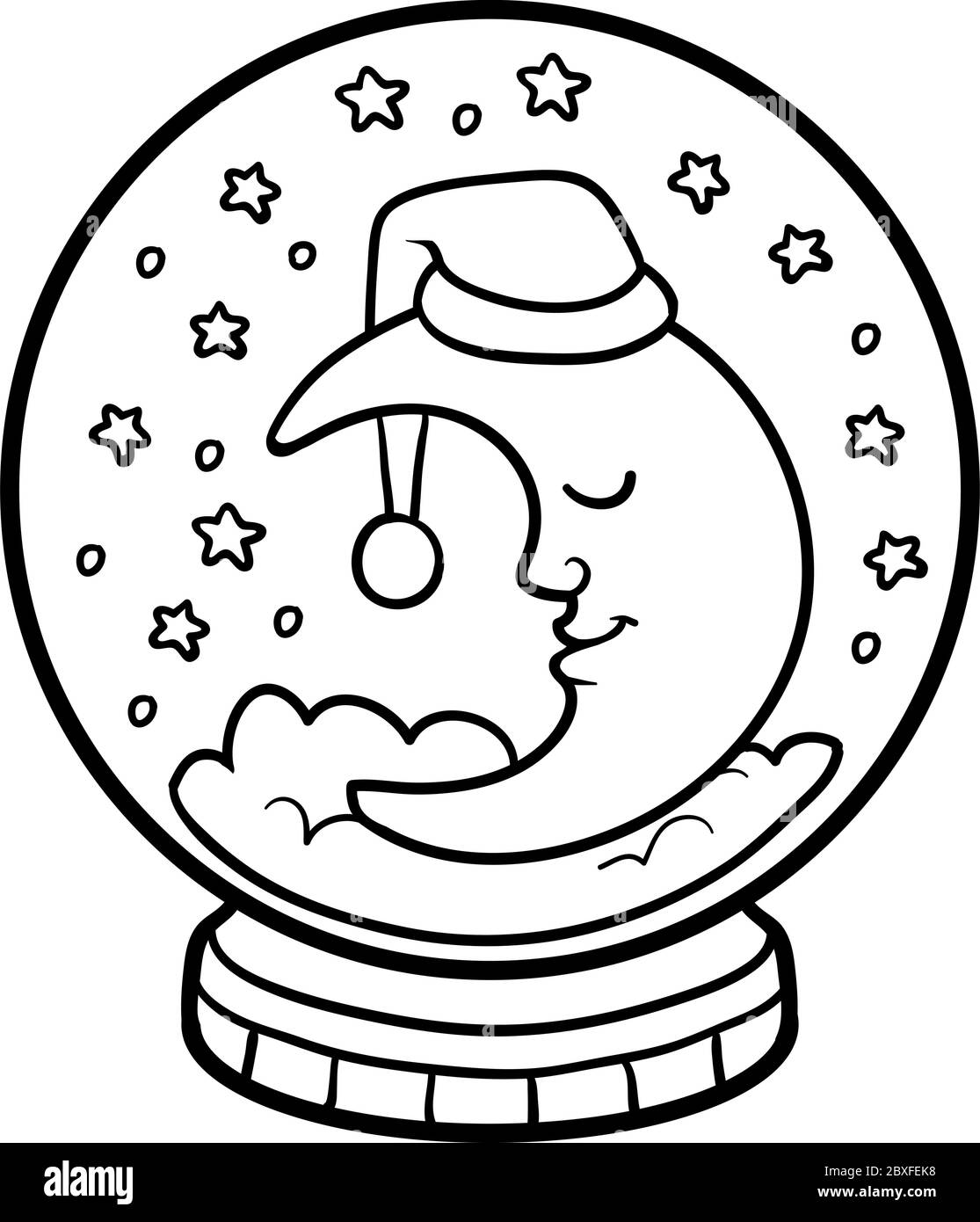 Coloring book for children, winter Snowball with moon Stock Vector