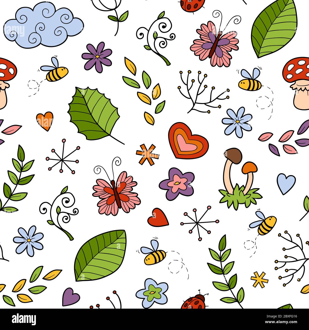 Download Vector seamless pattern with items of nature on white ...