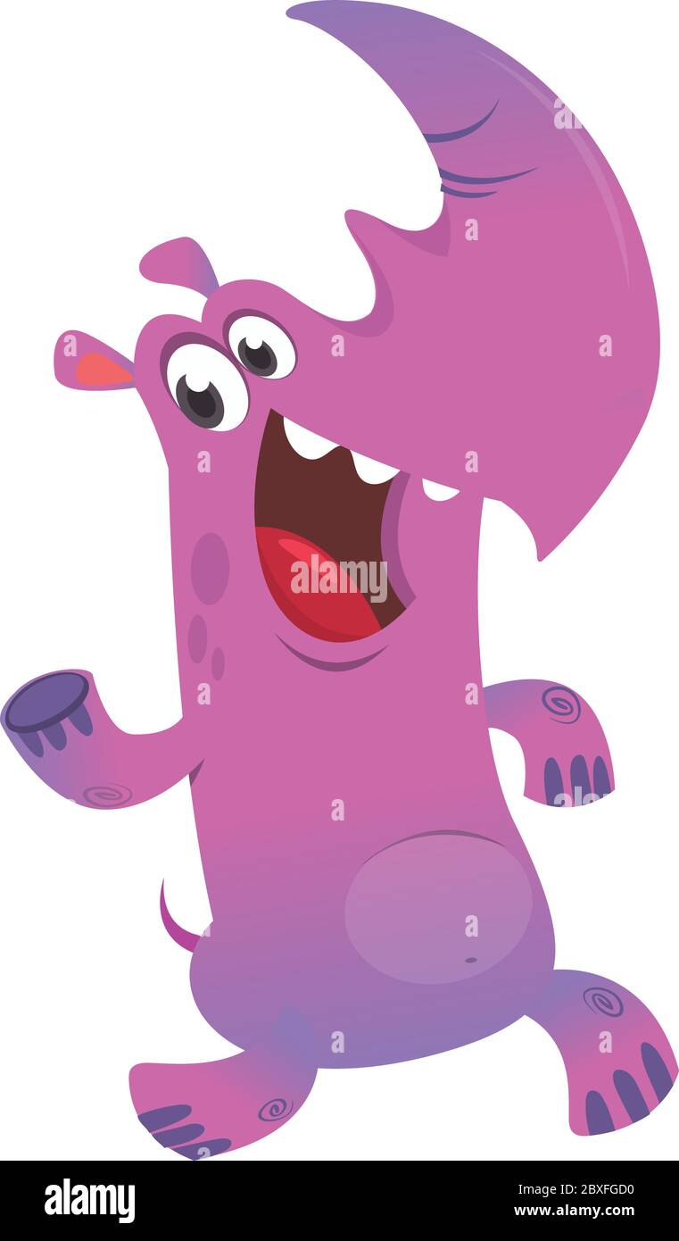 Happy cartoon rhino character icon. Wild animal collection. Vector illustration of rhino running and smiling Stock Vector