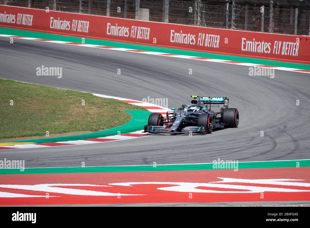 MONTMELLO, SPAIN-MAY 10, 2019: Mercedes AMG F1 W10 EQ Power+ Formula One racing car (Driver: Valtteri Bottas) Stock Photo