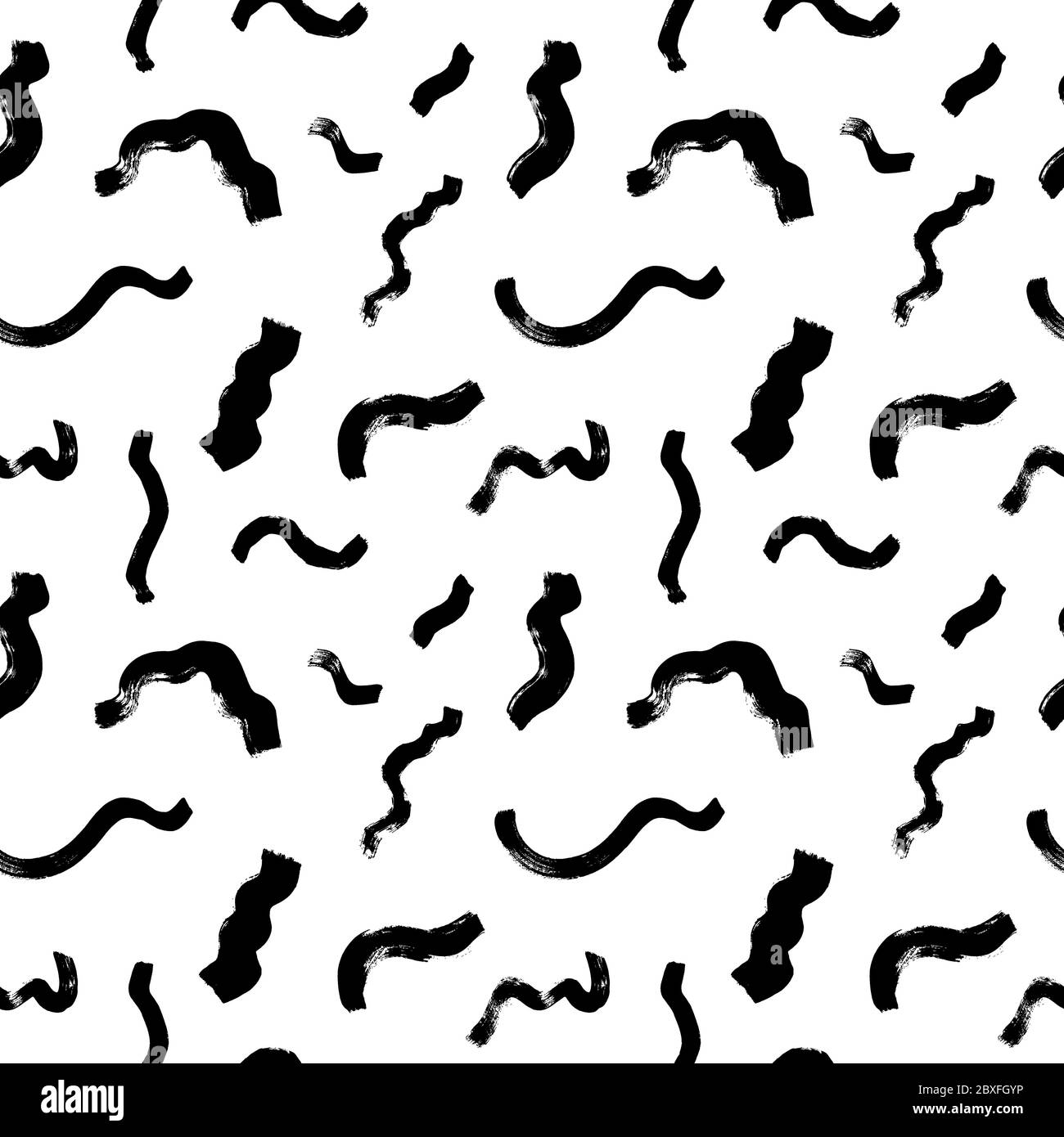 Brush stroke seamless pattern in memphis style. Black paint wavy smears