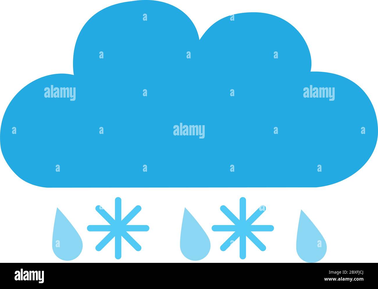 Cloud with snowflakes and rain flat color vector illustration isolated ...
