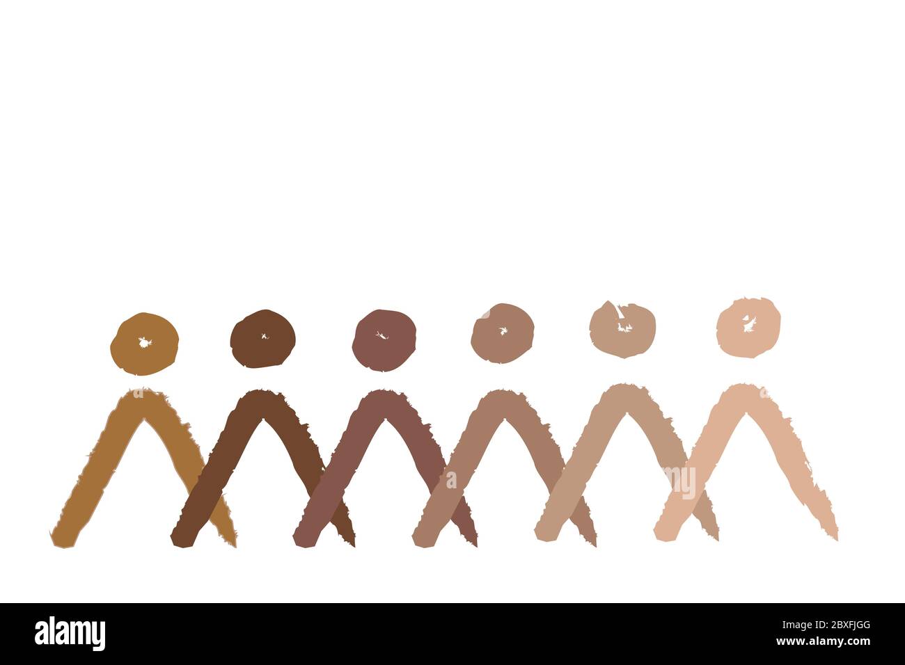 Different races people protest, interracial community unity. Modern vector in simple naive style. Abstract human shapes different nationalities on whi Stock Vector