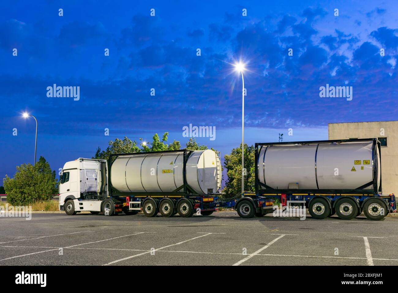 Mega truck with tank containers, new European format consisting of two semi-trailers and up to tons of gross cargo Stock Photo - Alamy