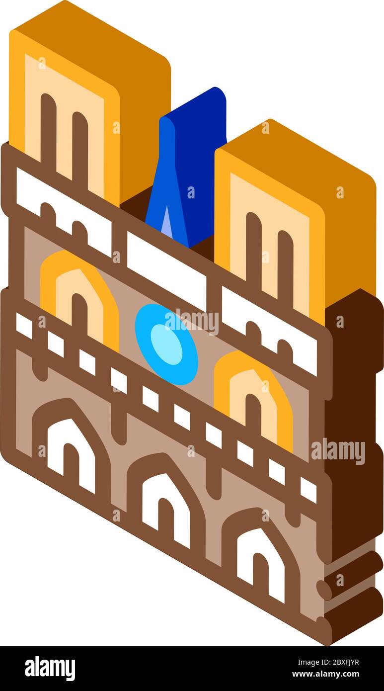 notre dame de paris isometric icon vector illustration Stock Vector
