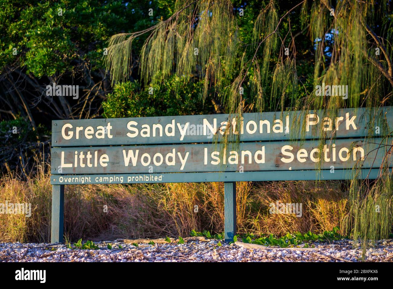 National Parks sign, Little Woody Island, Queensland Australia Stock Photo