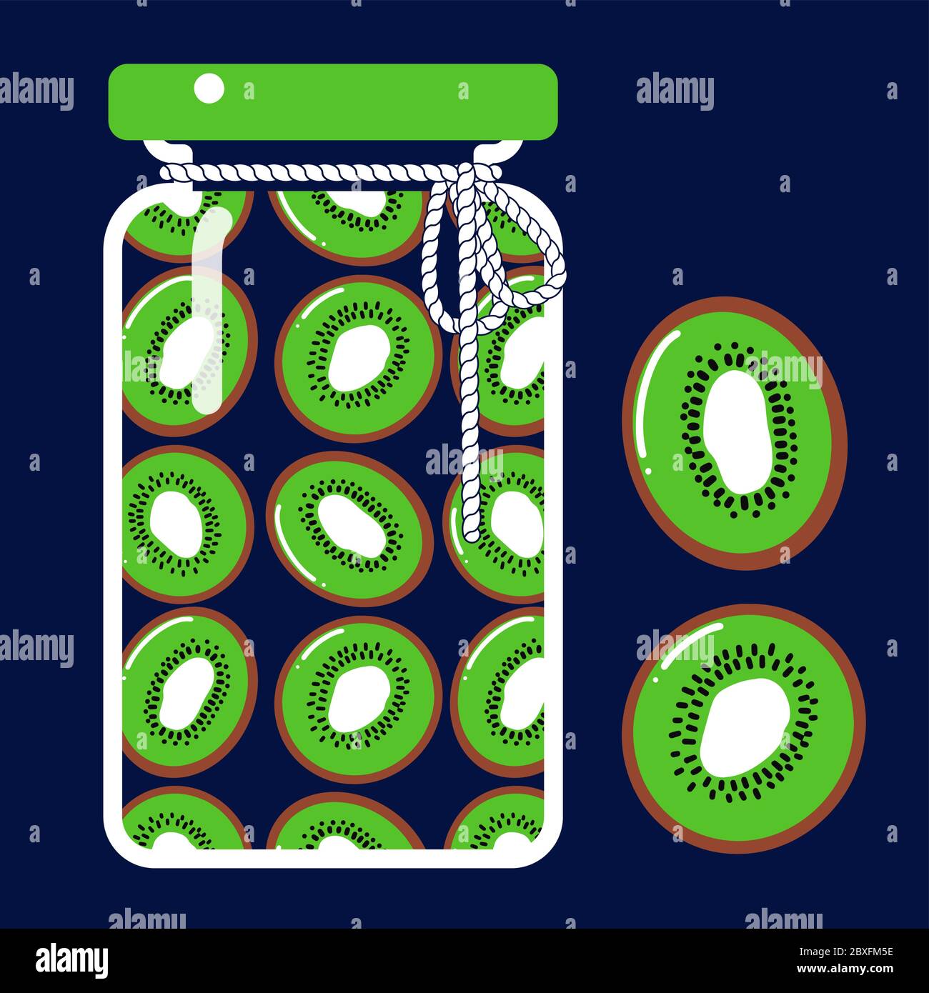 glass jar of canned green kiwi on a dark background. fruits Vector