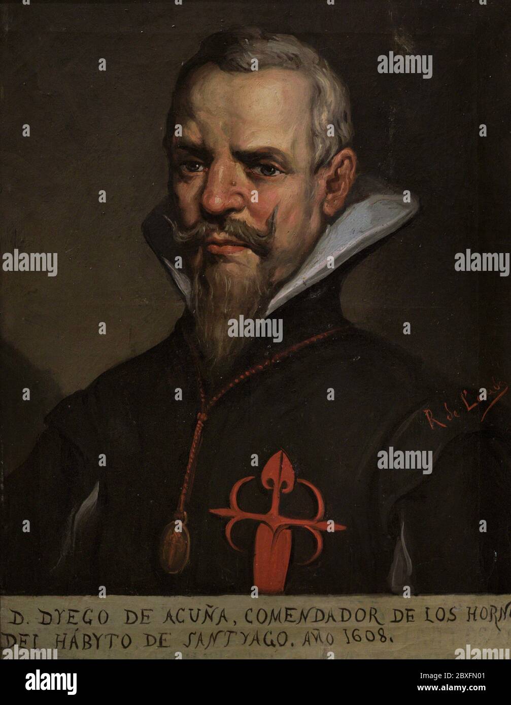 Diego de Acuña (1514- ?). Commander of los Hornos wearing clothing of the Order of Santiago, 1608. Portrait by Jose Maria Rodriguez de Losada (1826-1896), 1850. Museum of Pilgrimage and Santiago. Santiago de Compostela, Galicia, Spain. Stock Photo