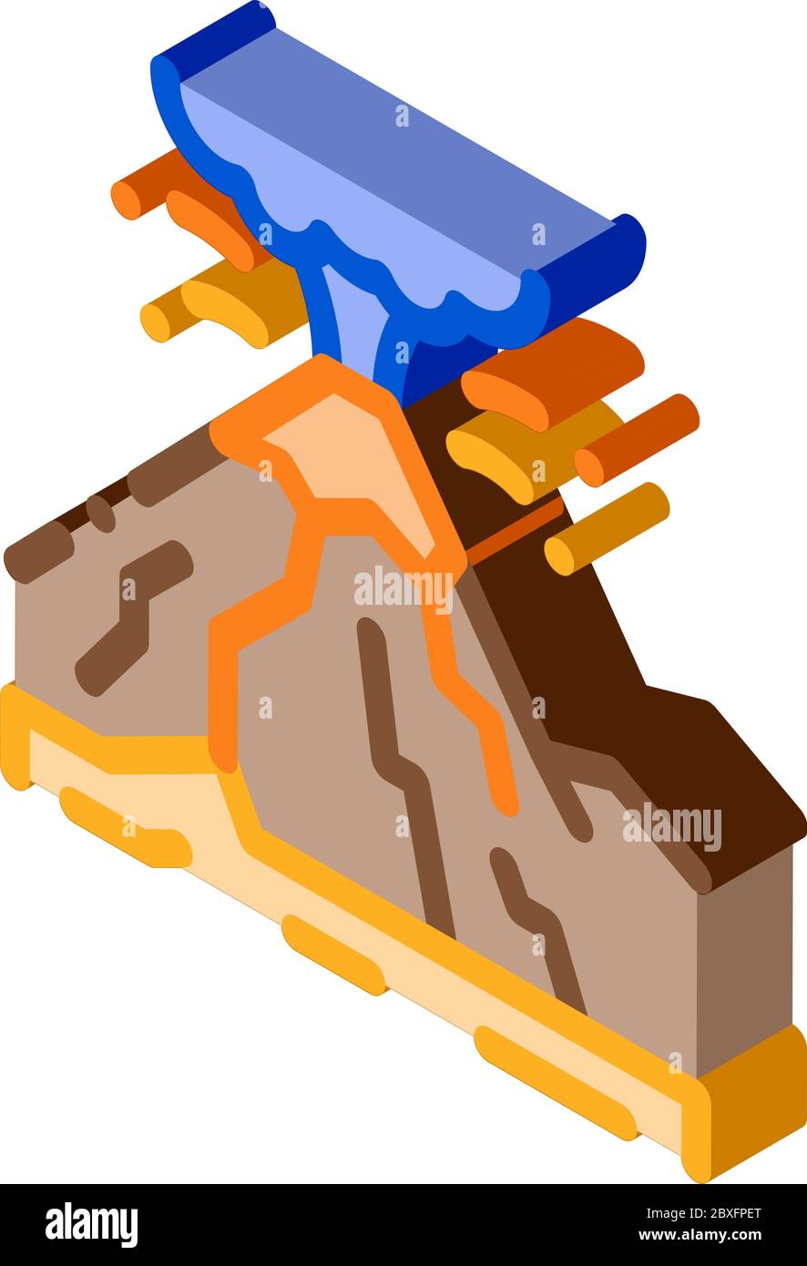 mountain eruption isometric icon vector illustration Stock Vector