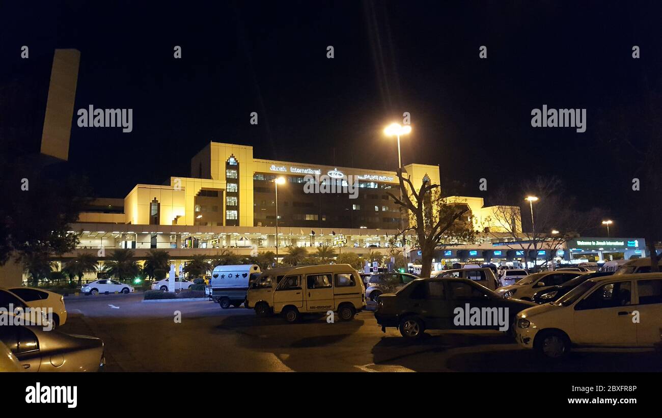 Jinnah International Airport At Night - Karachi Airport 30/09/2018 Stock Photo