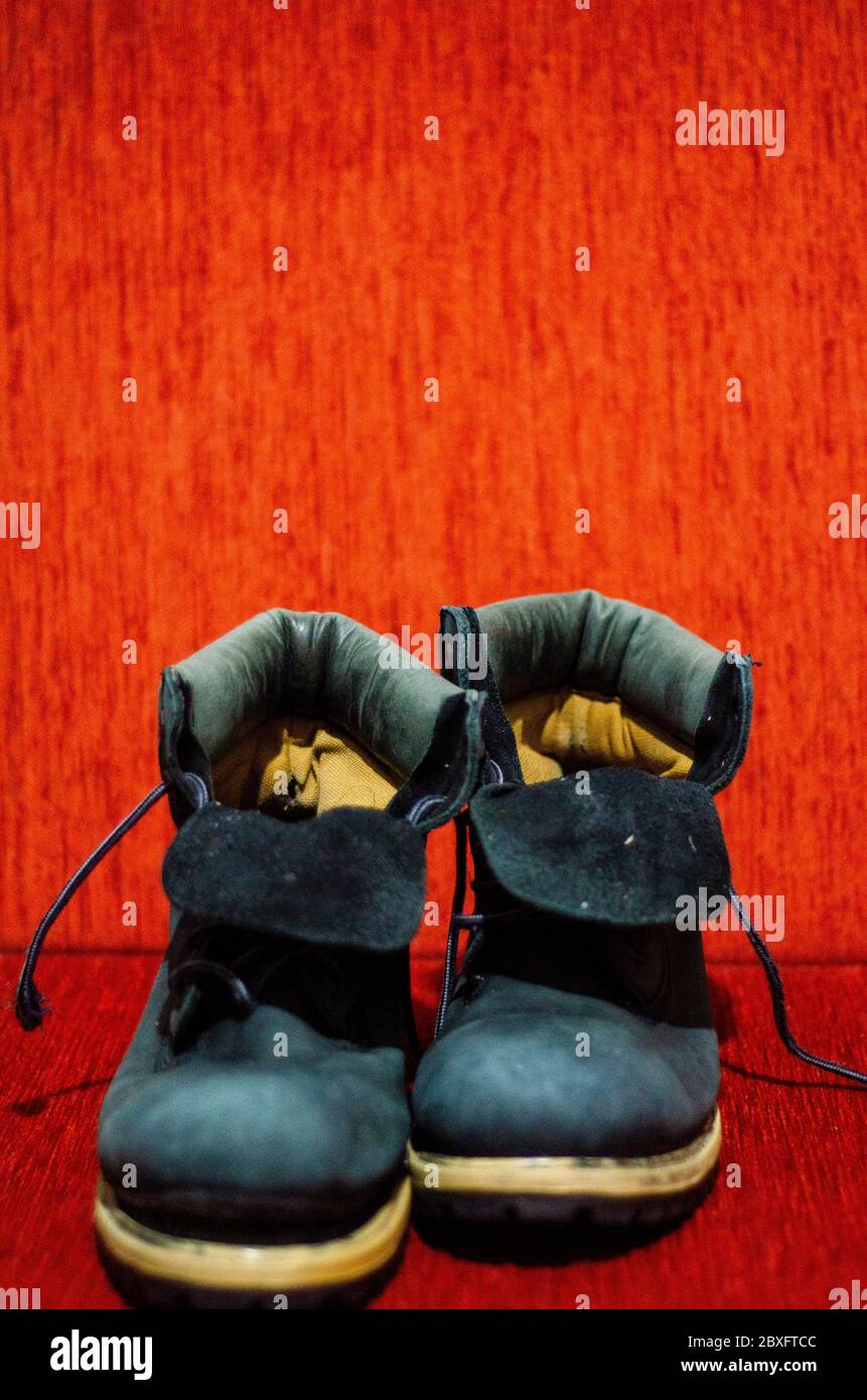 Old Ragged Blue Boots, Vintage, Dirty Stock Photo - Alamy