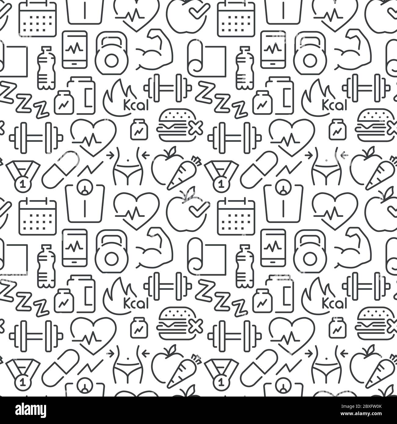 Seamless pattern with sports and fitness icons. Stock Vector