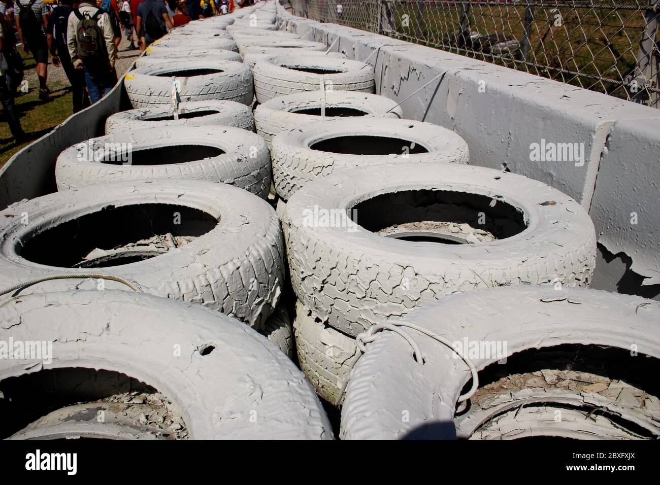 Tyre wall with tyres painted grey at the Barcelona Grand Prix 2017