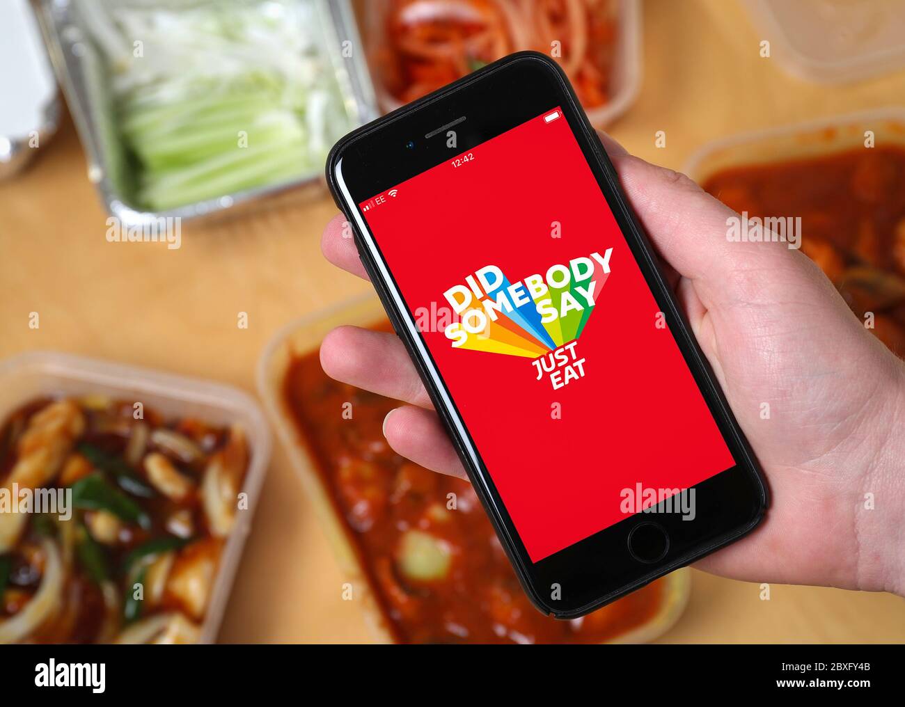 A Chinese takeaway ordered on the Just Eat app. (editorial use only) Stock Photo