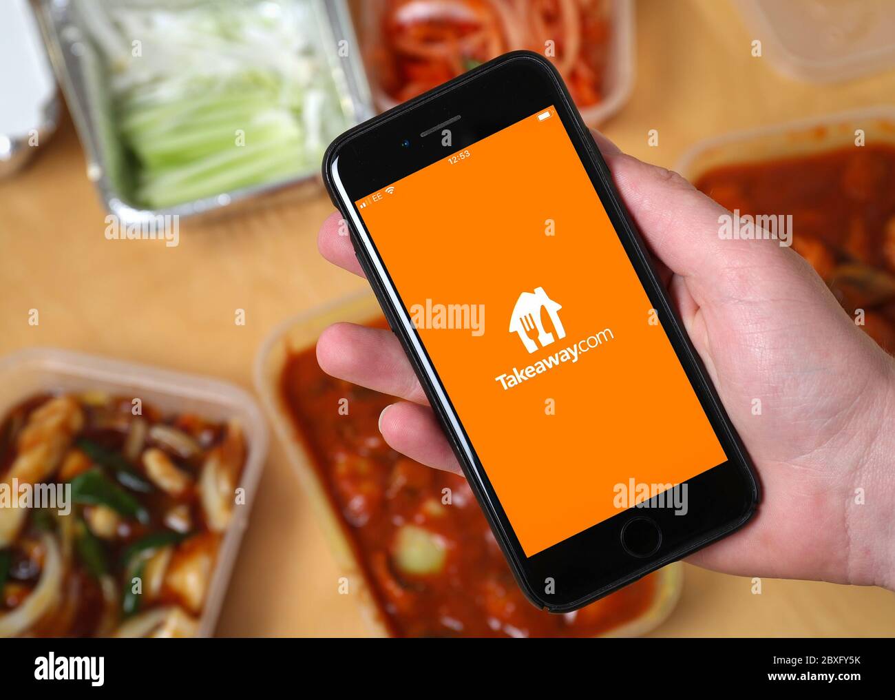 A Chinese takeaway ordered on the Takeaway.com app . (editorial use only) Stock Photo