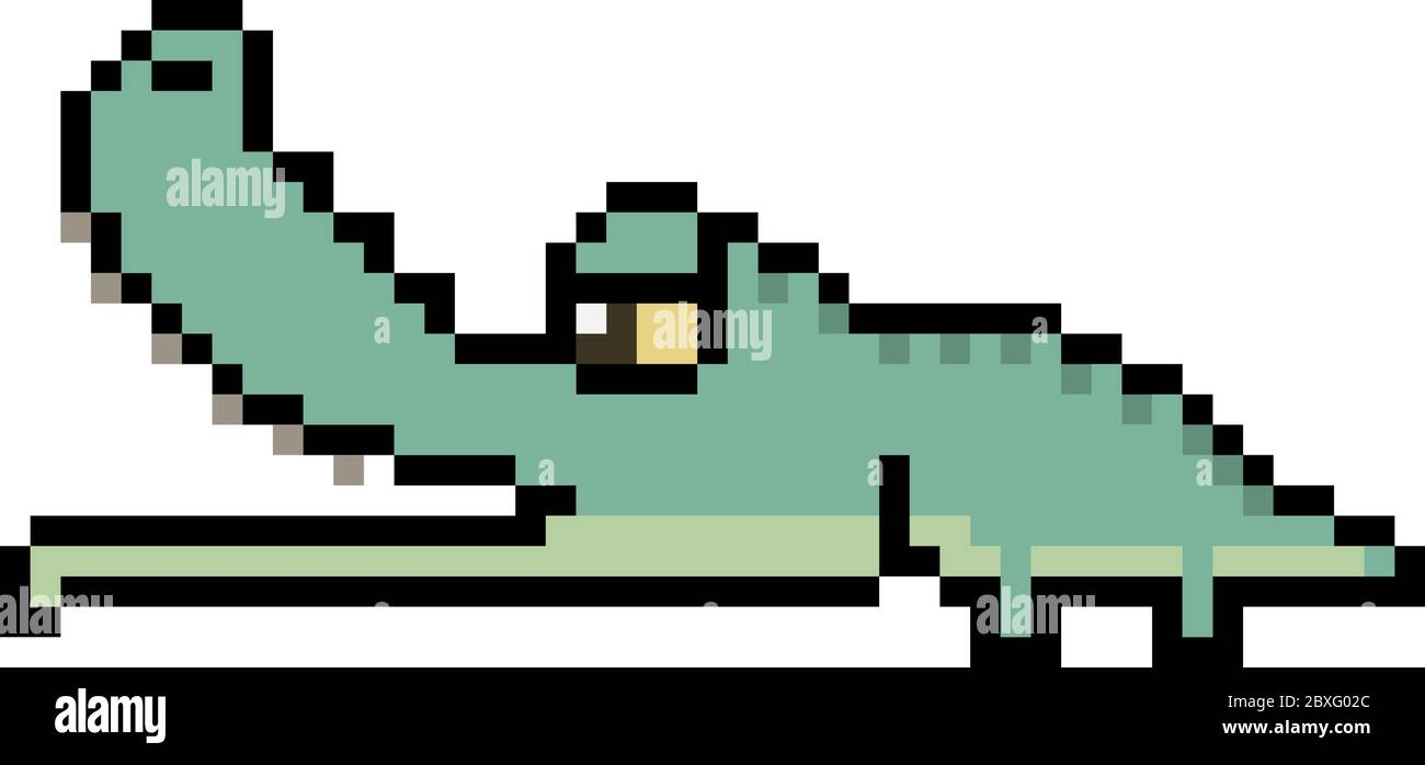 vector pixel art crocodile cartoon Stock Vector