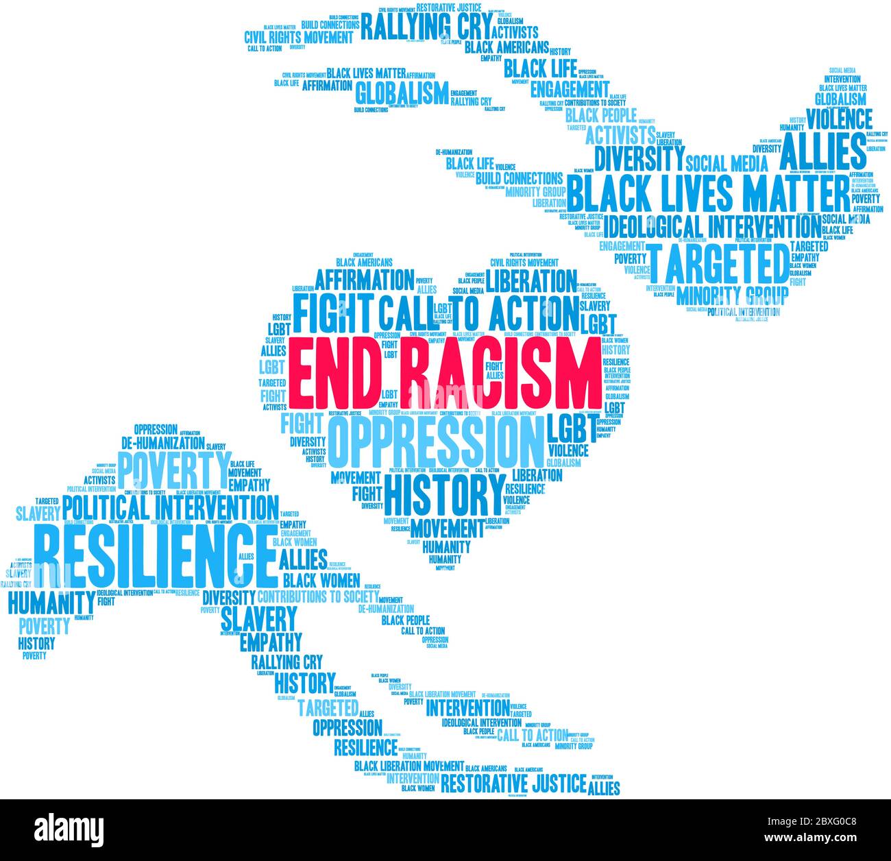 End Racism word cloud on a white background. Stock Vector