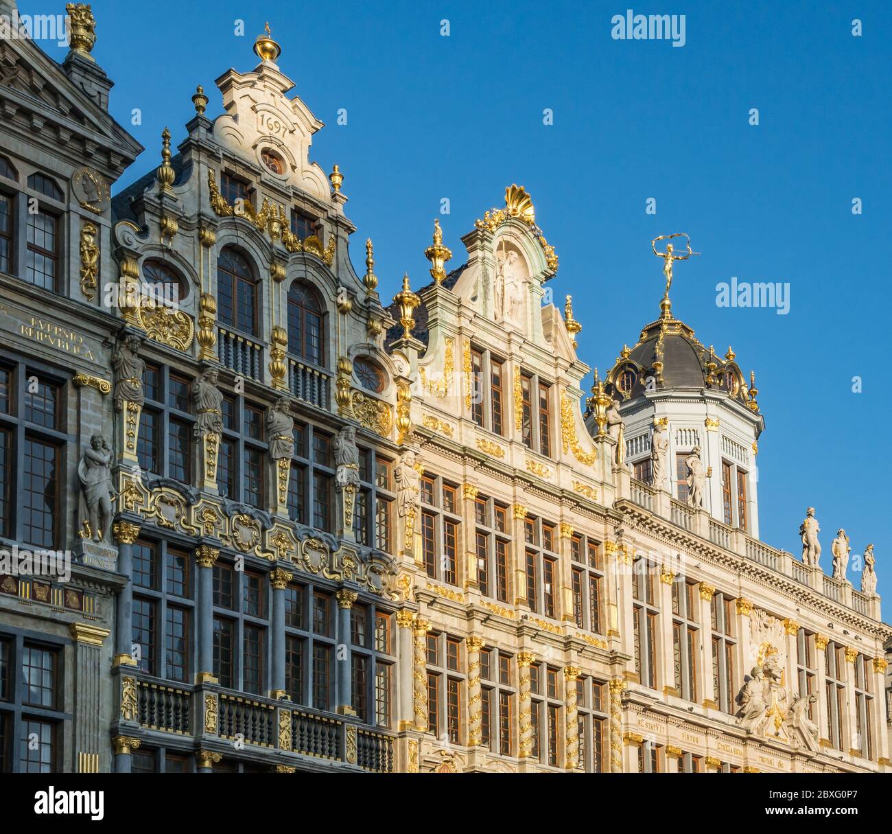 Facade of the Baroque Palace in the Grand Place square of historical centre of Brussels, Belgium, Europe Stock Photo