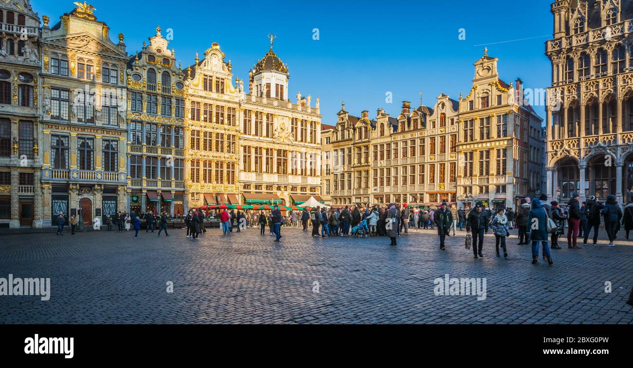 Grand Place in the historic centre of Brussels during the Christmas holidays. Brussels, Belgium, Europe - january 1,2020 Stock Photo