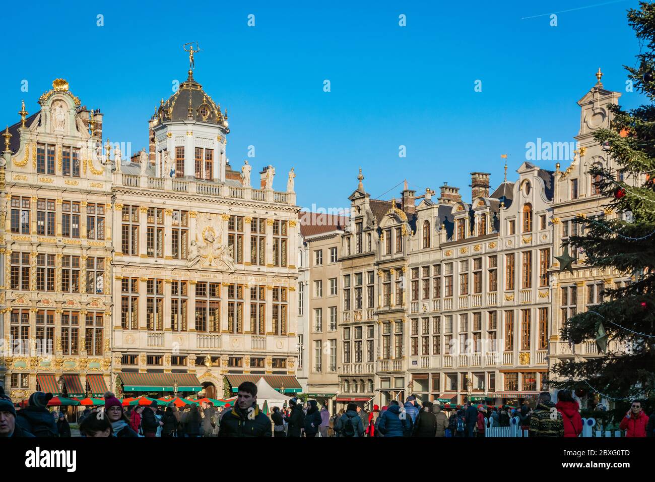Grand Place in the historic centre of Brussels during the Christmas holidays. Brussels, Belgium, Europe - january 1,2020 Stock Photo
