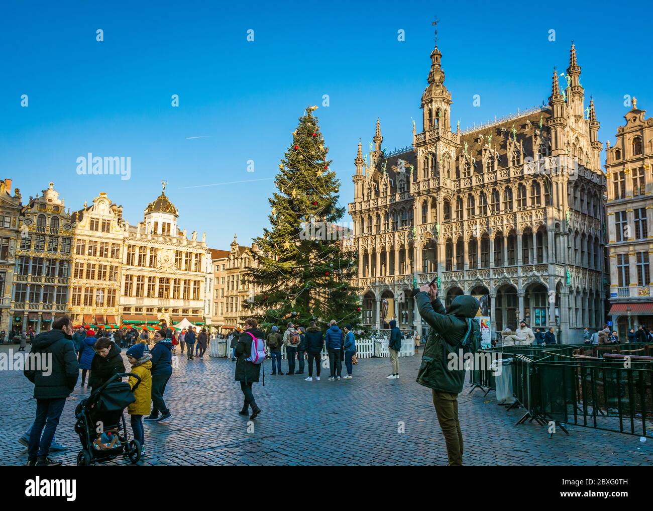 Grand Place in the historic centre of Brussels during the Christmas holidays. Brussels, Belgium, Europe - january 1,2020 Stock Photo