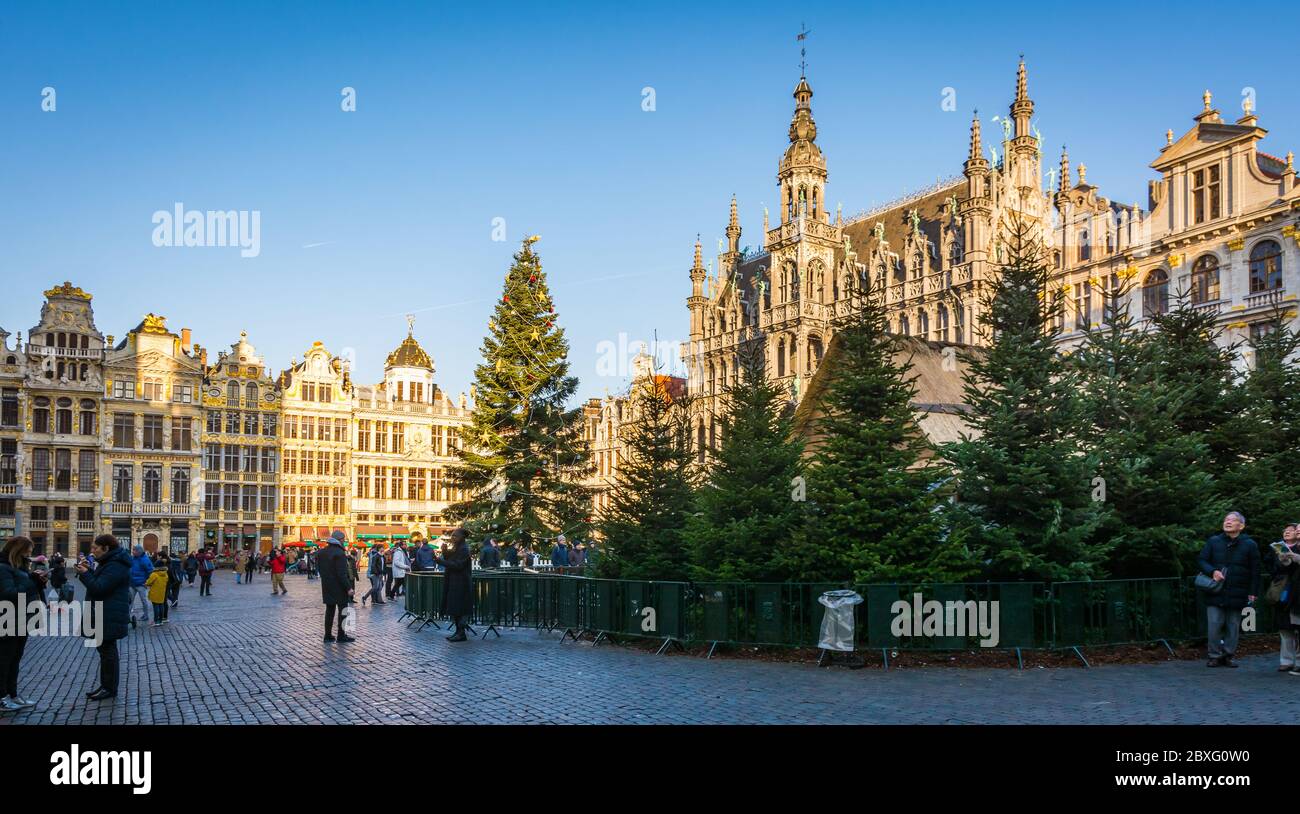 Grand Place in the historic centre of Brussels during the Christmas holidays. Brussels, Belgium, Europe Stock Photo