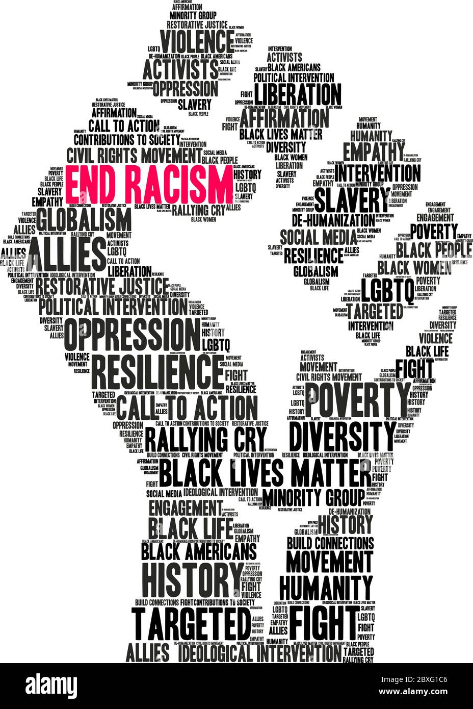 End Racism word cloud on a white background. Stock Vector