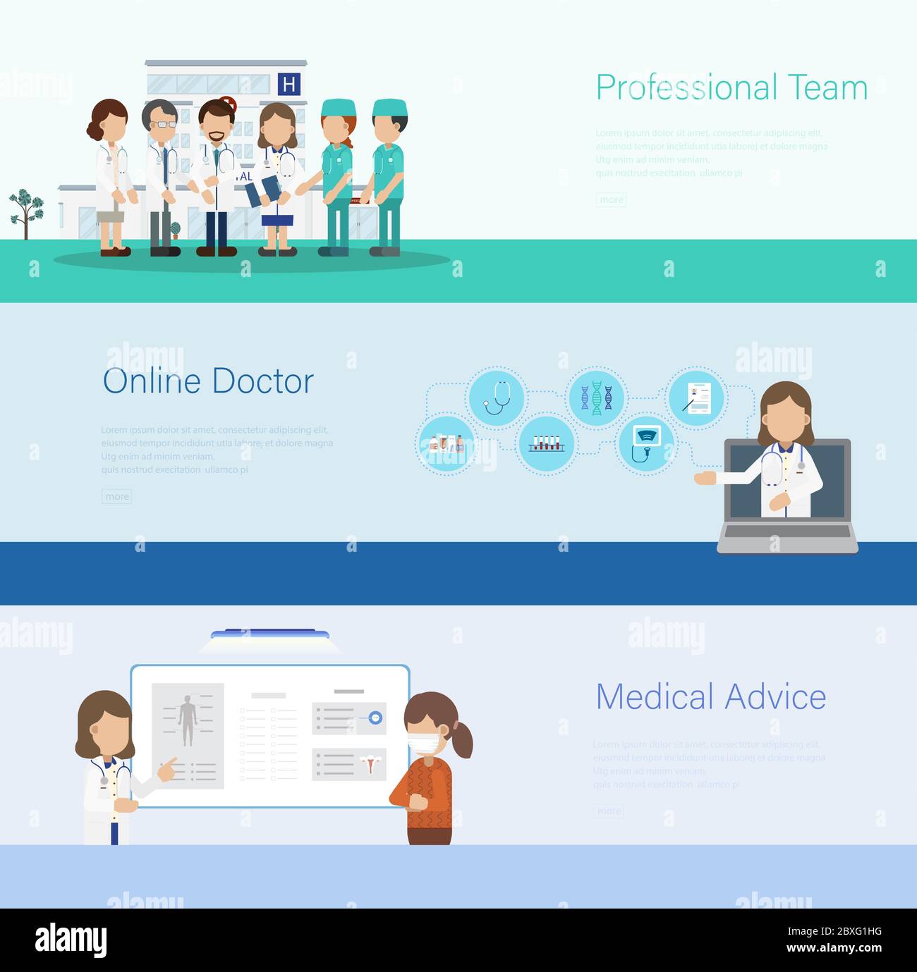 Set of medical banners with doctors and patients flat design vector