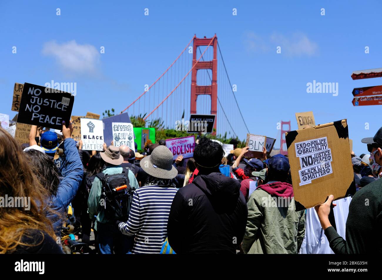 Black Lives Matter march across Golden Gate Bridge in San Francisco ...