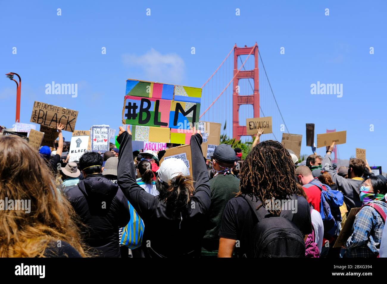 Black Lives Matter march across Golden Gate Bridge in San Francisco ...