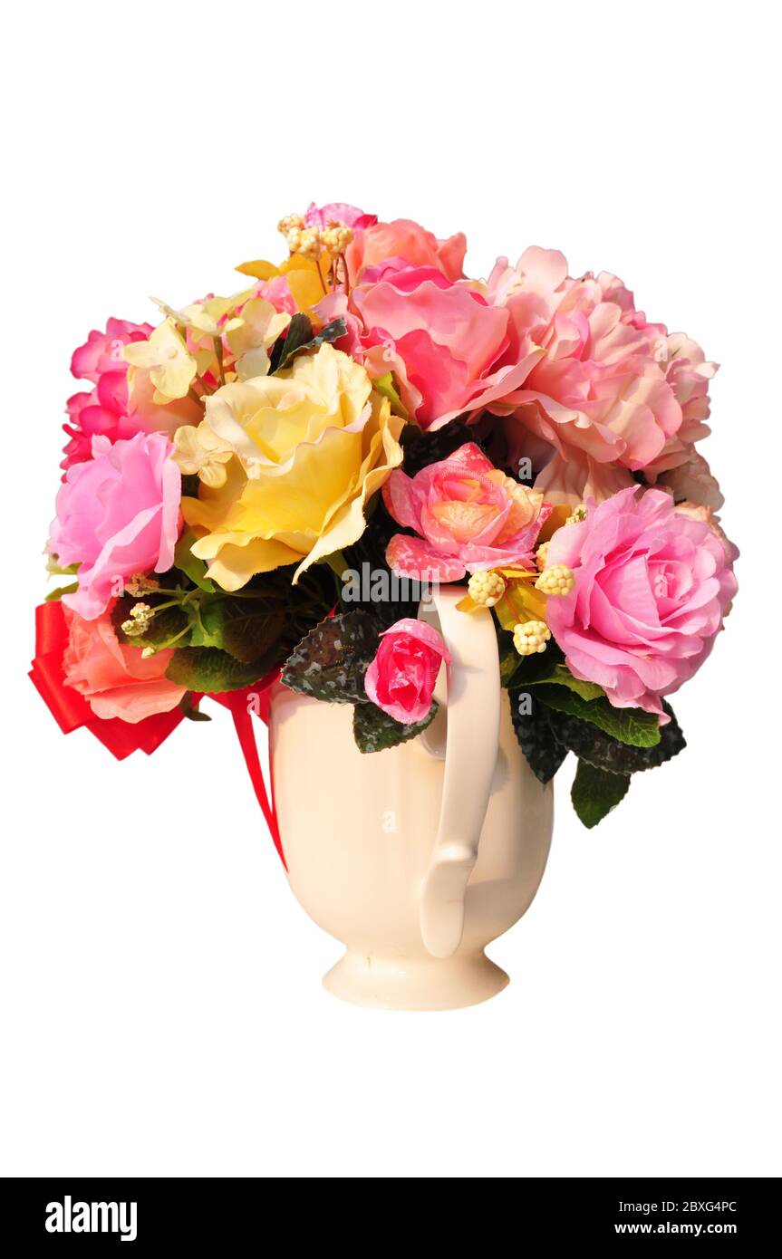 Various kinds of large plastic flower vases. Stock Photo