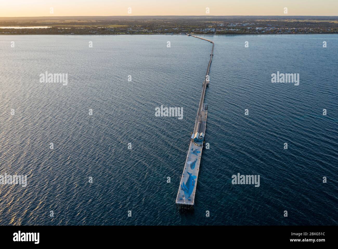 Busselton Western Australia November 8th 2019 : Unusual aerial views of the tip of Busselton Jetty; the tip is 1841 metres from the shore, making it r Stock Photo