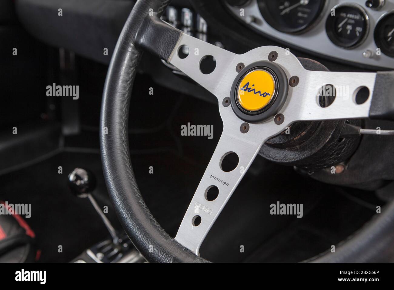 Ferrari Dino 246 GTS steering wheel Stock Photo