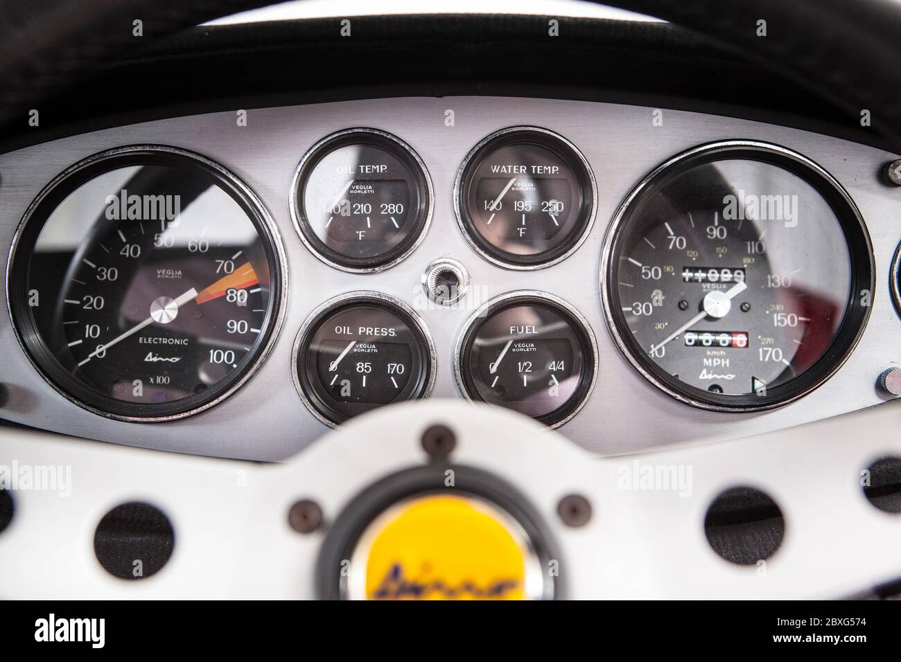 Ferrari Dino 246 GTS instrument dials Stock Photo
