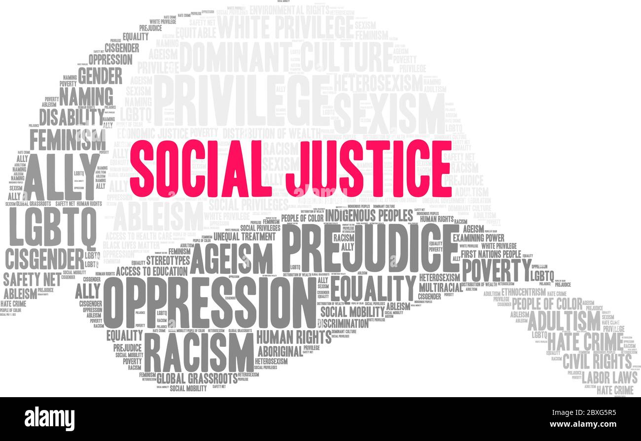 Social Justice word cloud on a white background. Stock Vector