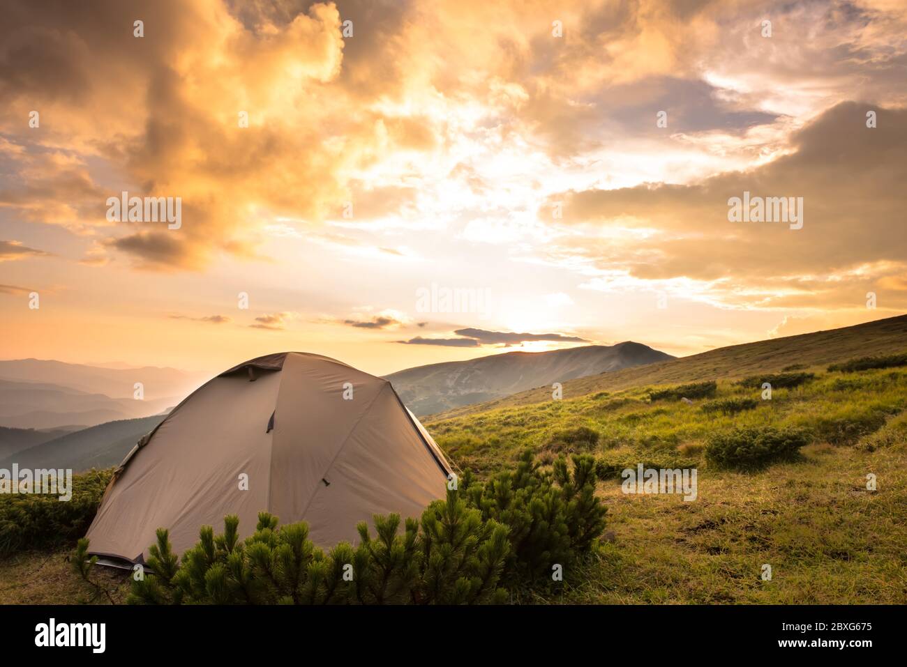 Camping Tent In Morning Sun Ray Active Lifestyle Tatra Mountains Zakopane Poland Stock Photo Alamy