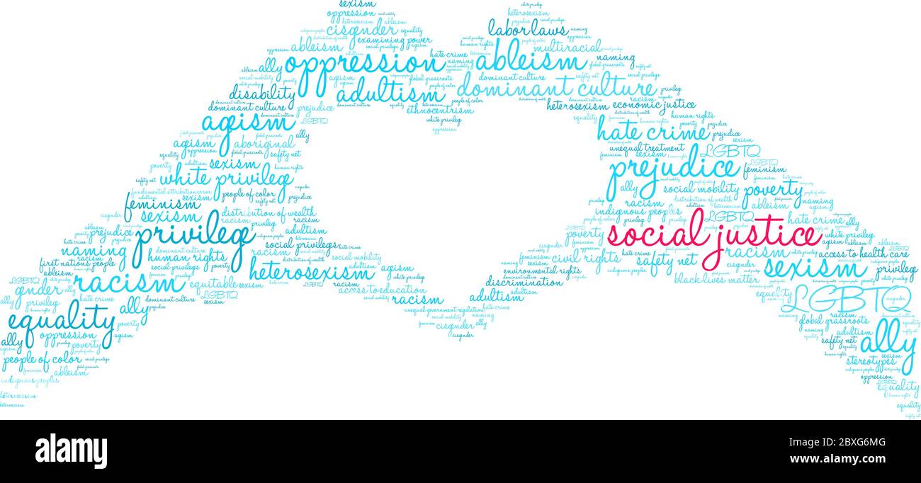 Social Justice word cloud on a white background. Stock Vector