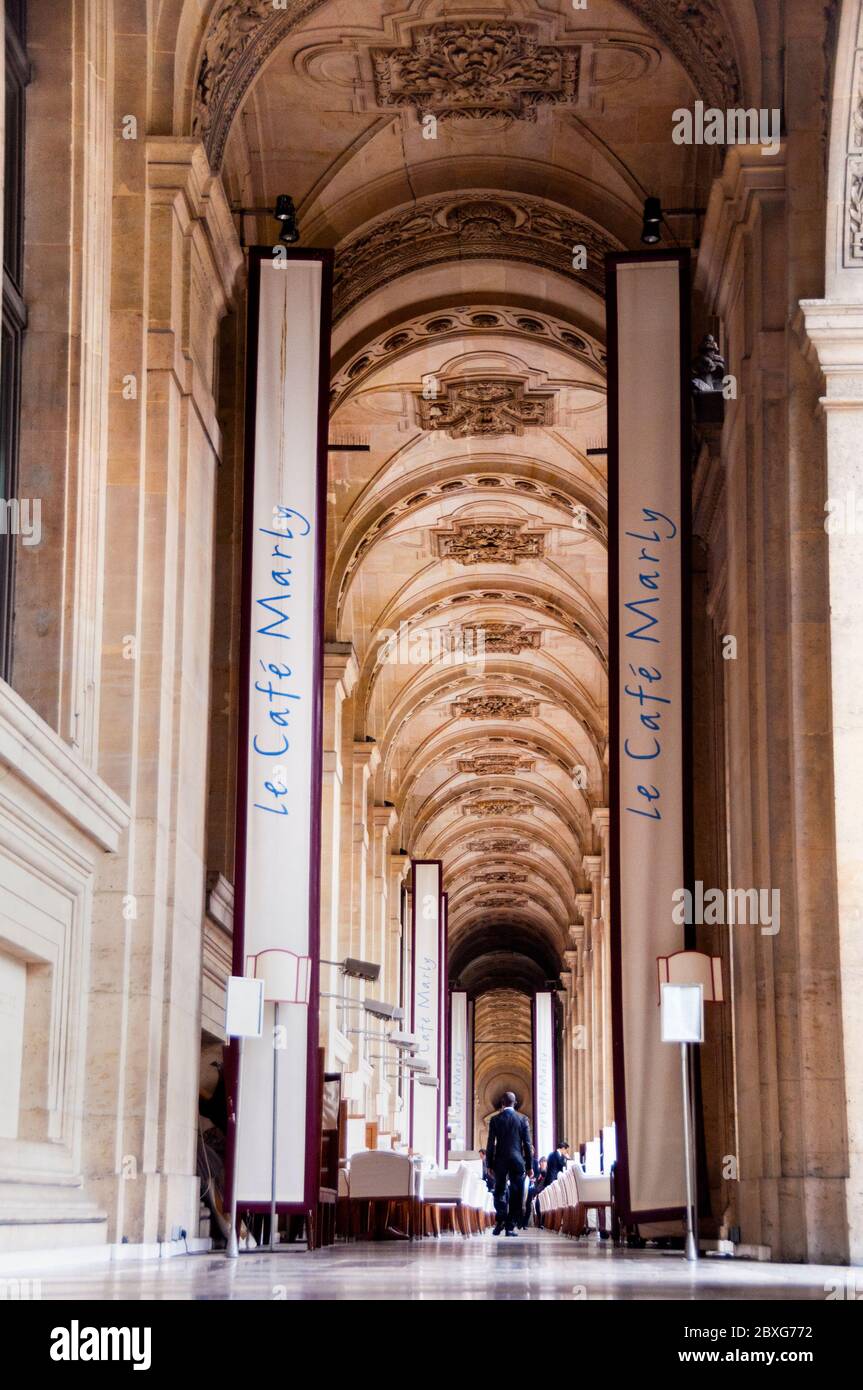 Paris Le Café Marley, located beneath the arcades of the Louvre, France. Stock Photo