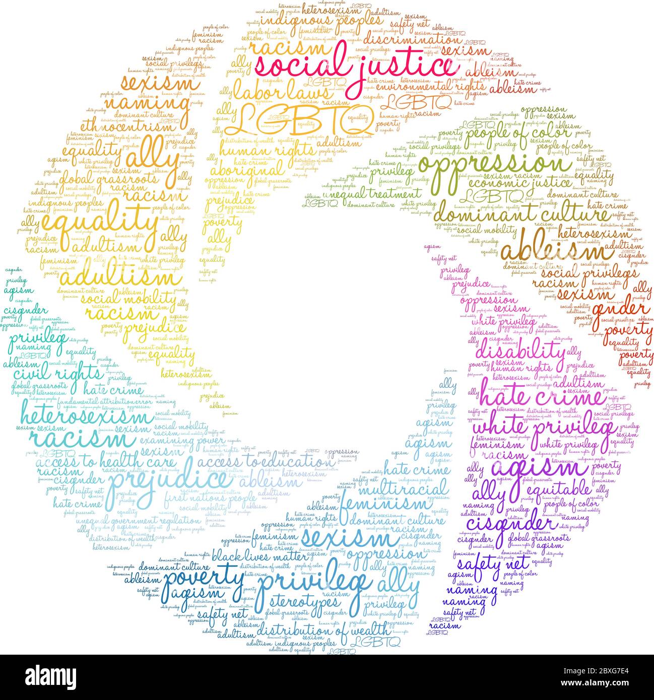Social Justice word cloud on a white background. Stock Vector