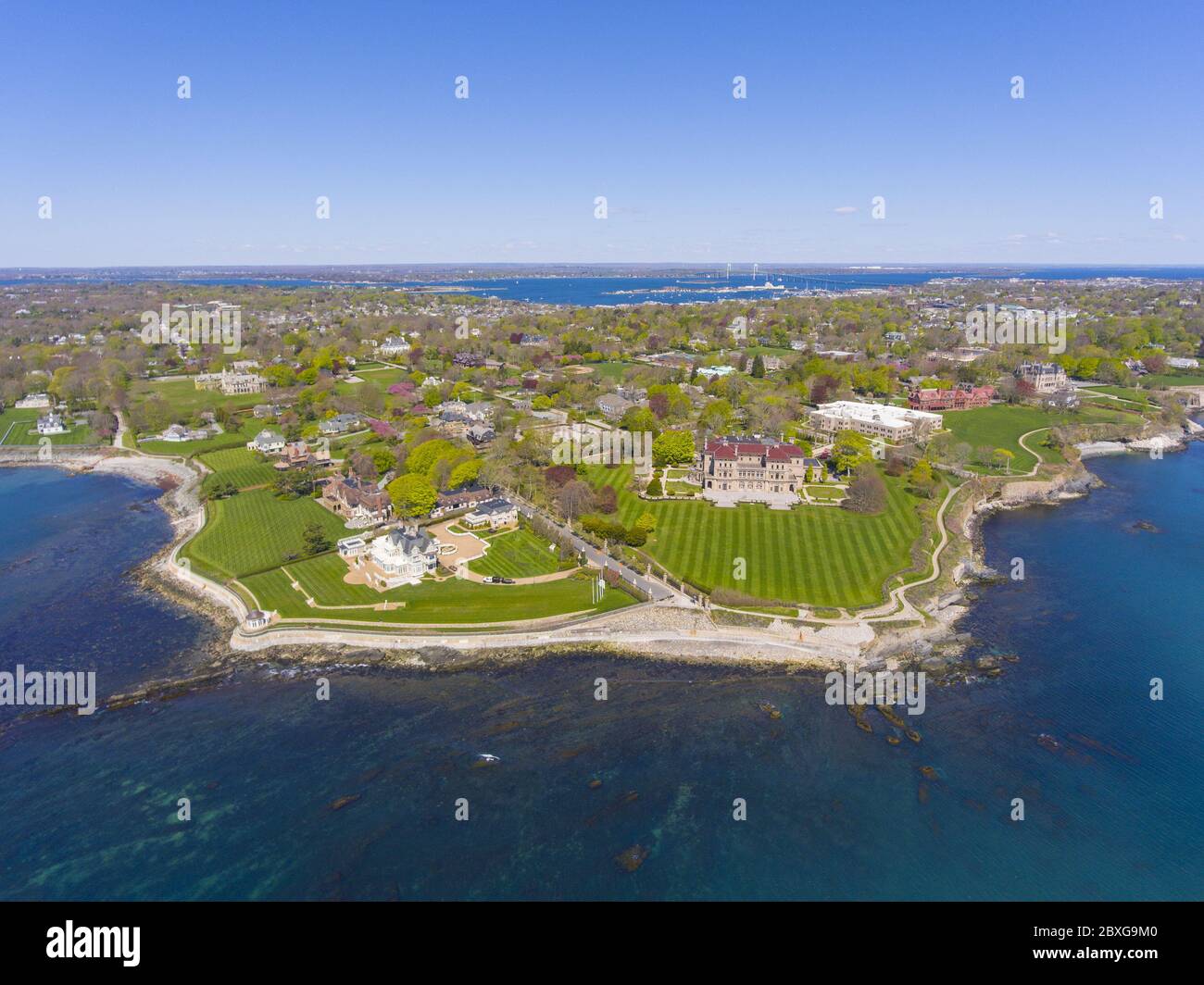 The Breakers and Cliff Walk aerial view at Newport, Rhode Island RI