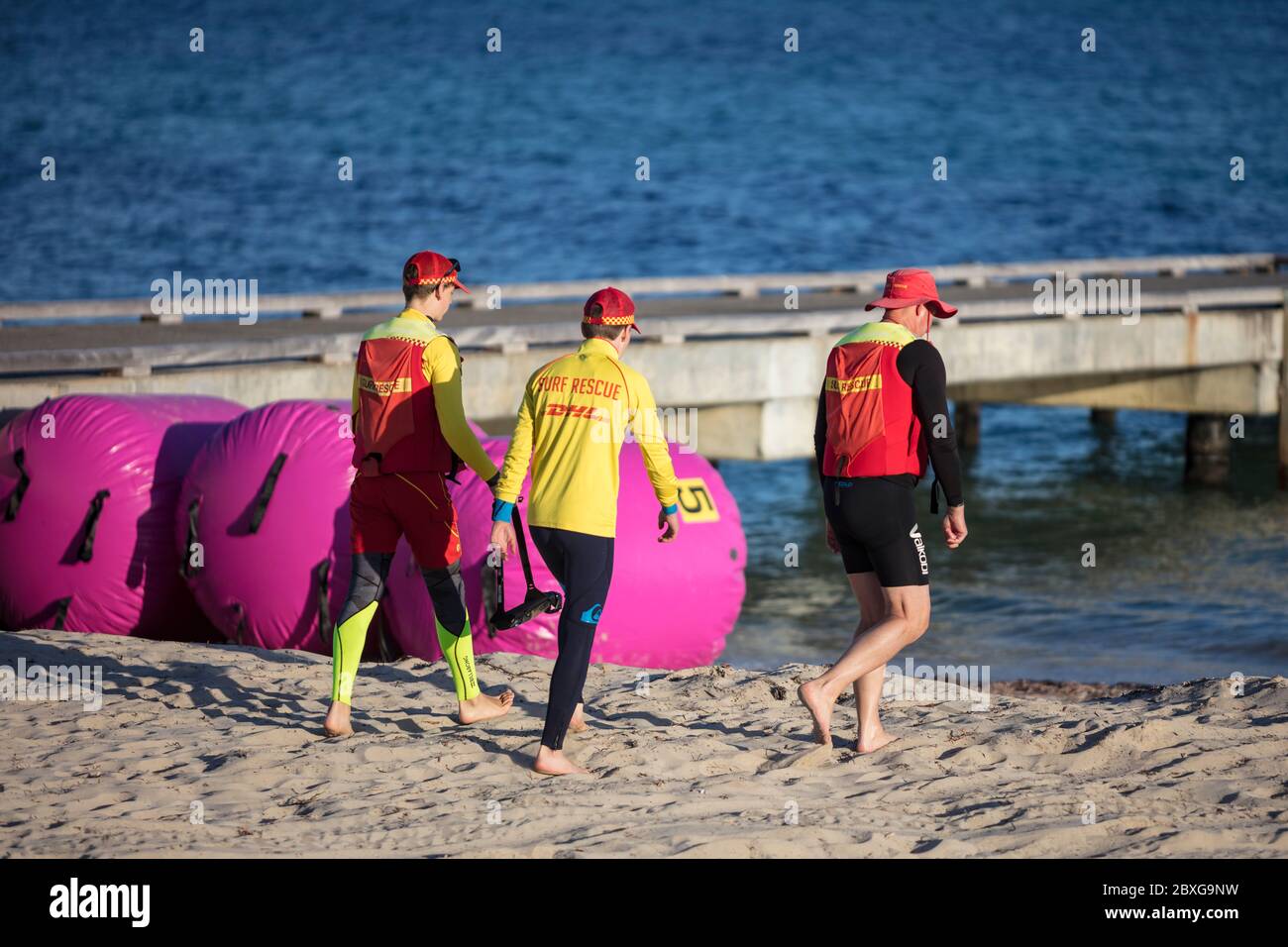 Busselton Western Australia November 9th 2019 : Training exercises being conducted by the younger members of the Busselton Surf Lifesaving club Stock Photo