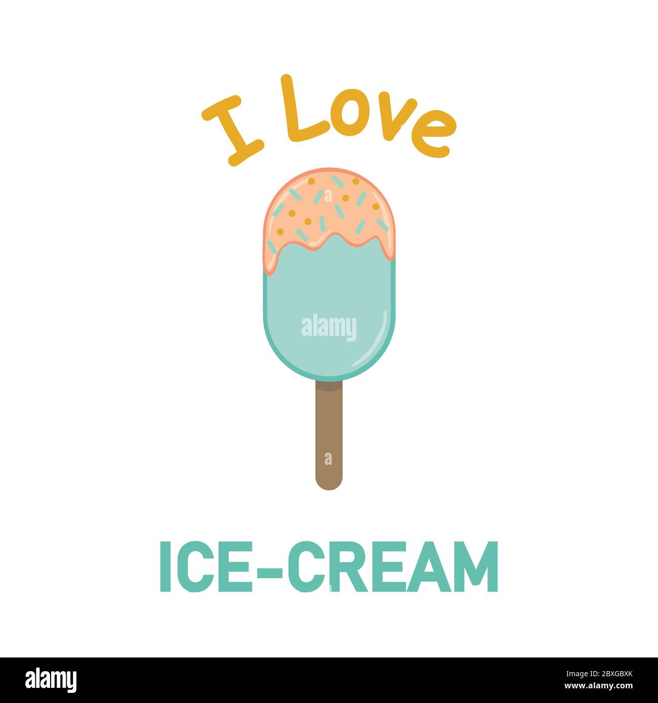 Vector I love Ice cream illustration. Great for summer holidays, backgrounds, gifts, packaging design projects. Surface pattern design. Stock Vector