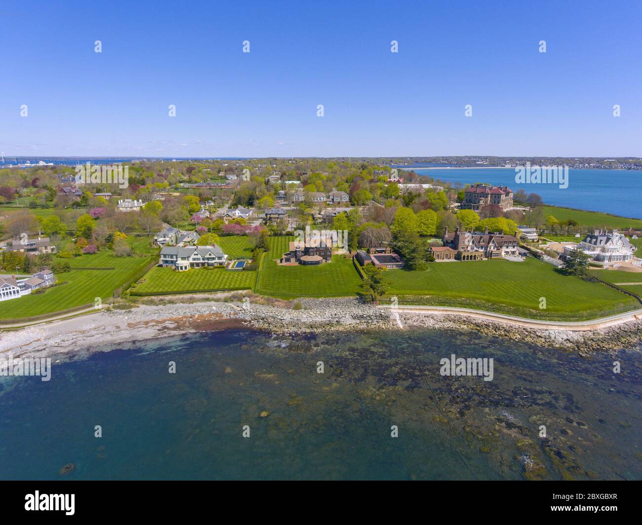 Historic mansions and Cliff Walk in Bellevue Avenue Historic District