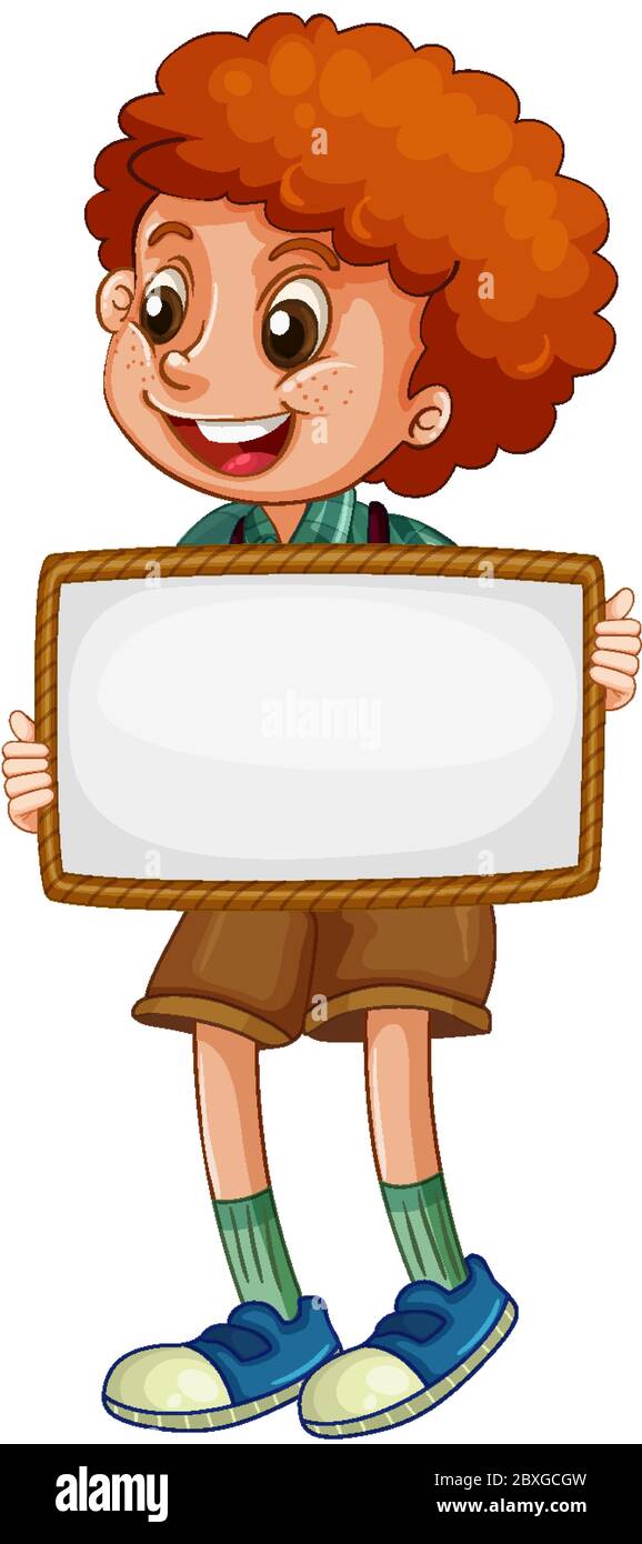 Blank sign template with cute boy on white background illustration ...