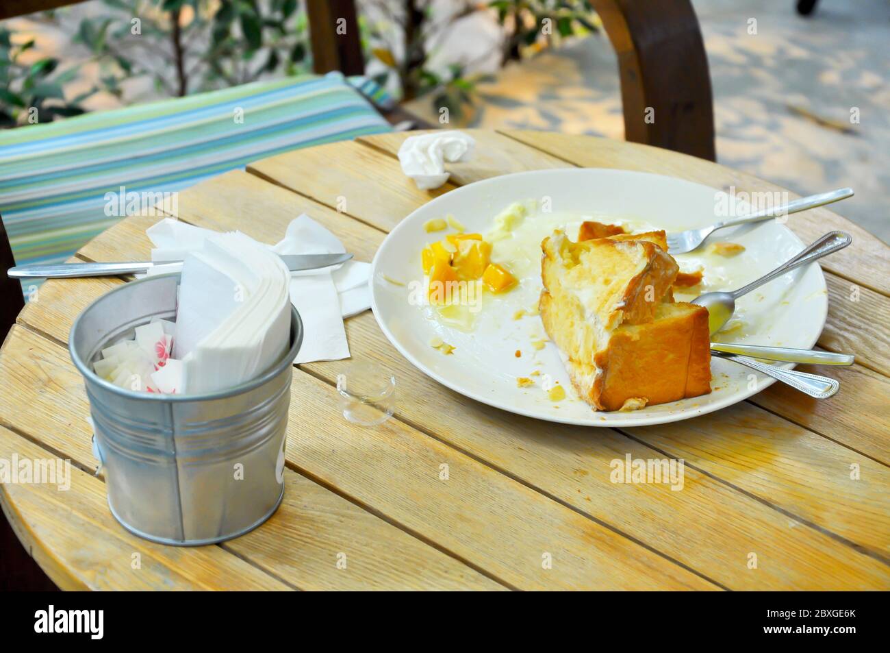What is left after eating Honey Toast Stock Photo