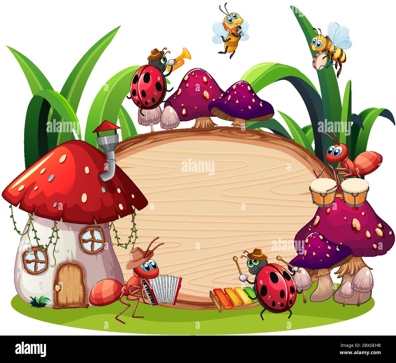 Border template design with insects in the garden background ...