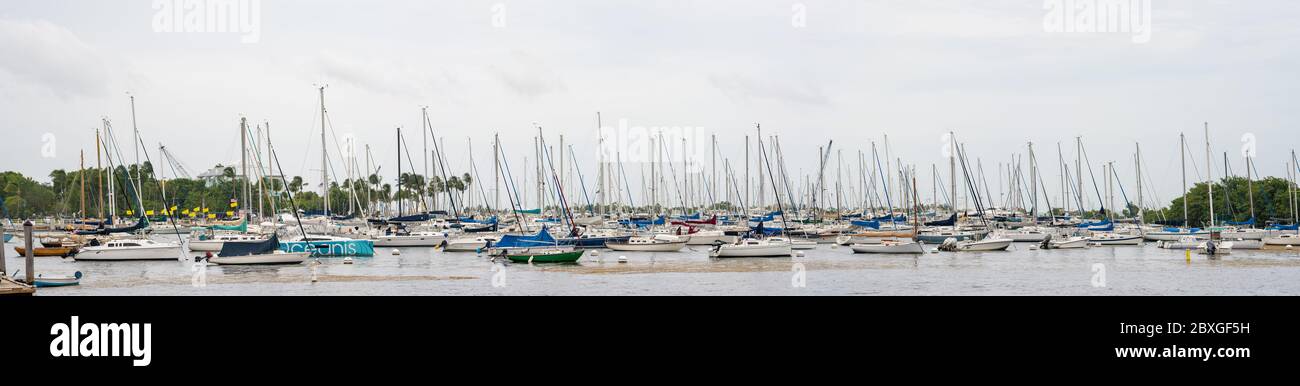 Sailboats at Dinner Key Miami Coconut Grove super panoramic photo Stock Photo